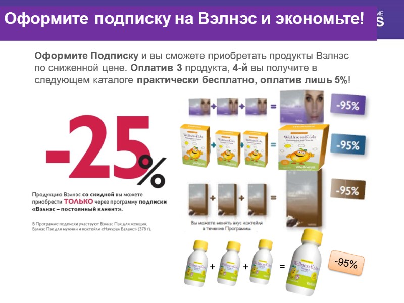 Оформите подписку на Вэлнэс и экономьте!  Оформите Подписку и вы сможете приобретать продукты